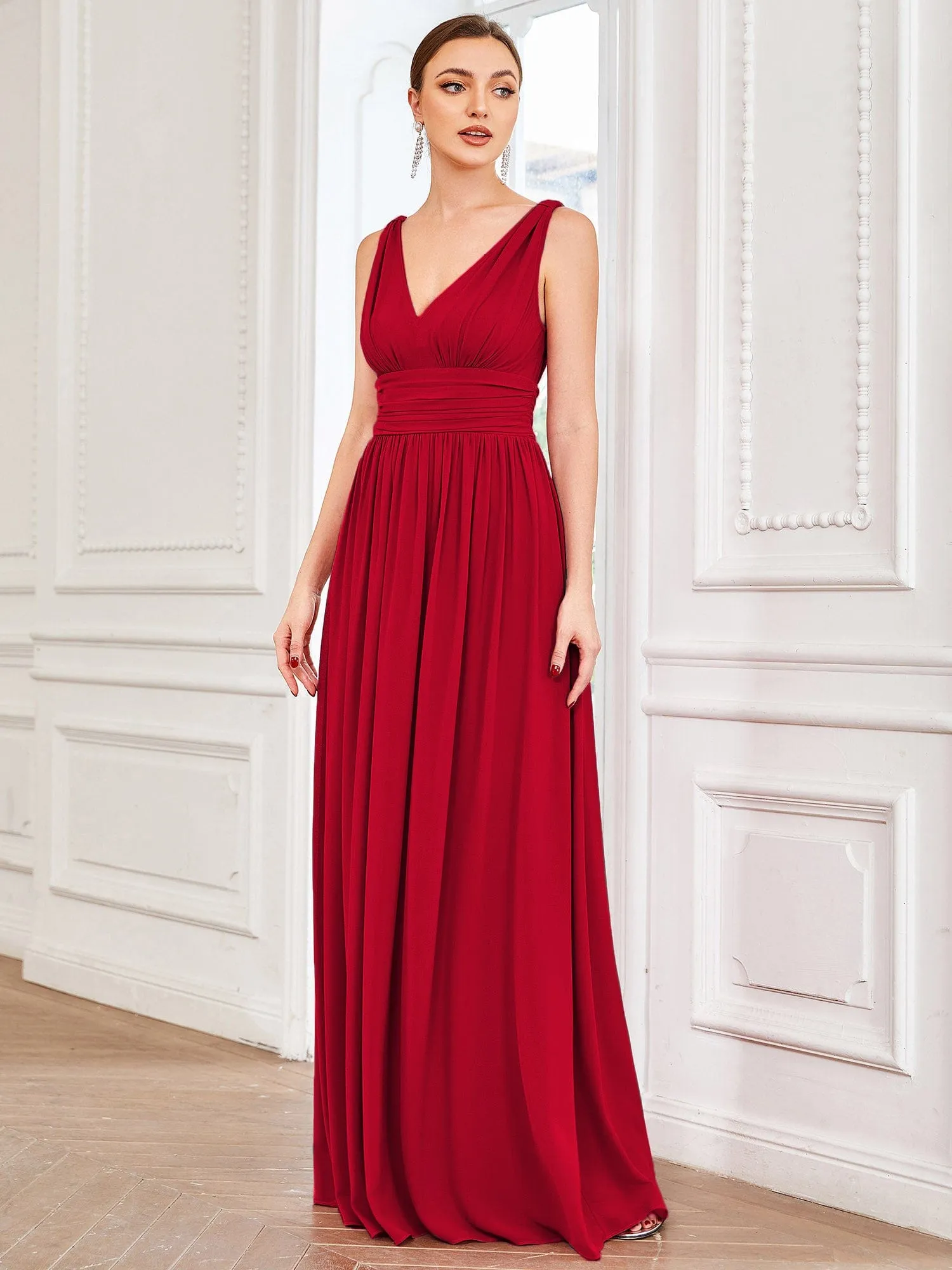 Custom Size Chiffon Sleeveless V-Neck Maxi Bridesmaid Dress