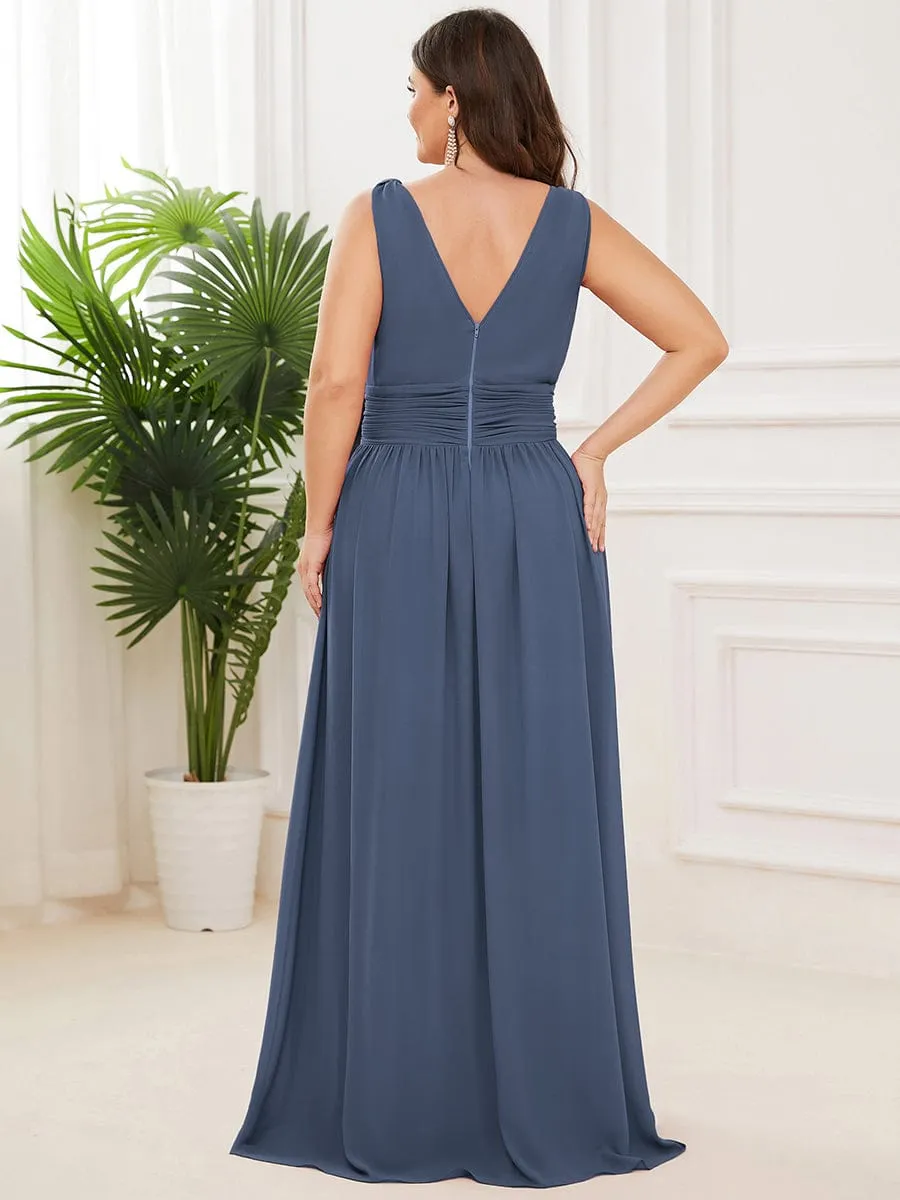 Custom Size Chiffon Sleeveless V-Neck Maxi Bridesmaid Dress