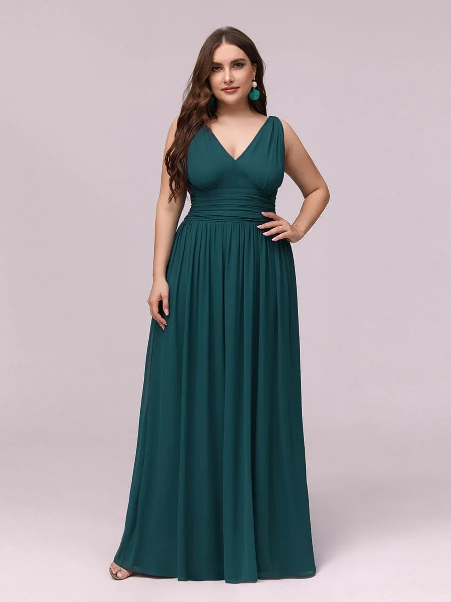 Custom Size Chiffon Sleeveless V-Neck Maxi Bridesmaid Dress