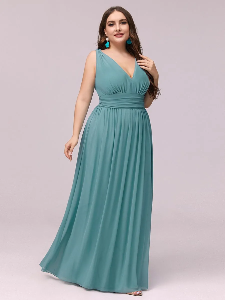 Custom Size Chiffon Sleeveless V-Neck Maxi Bridesmaid Dress