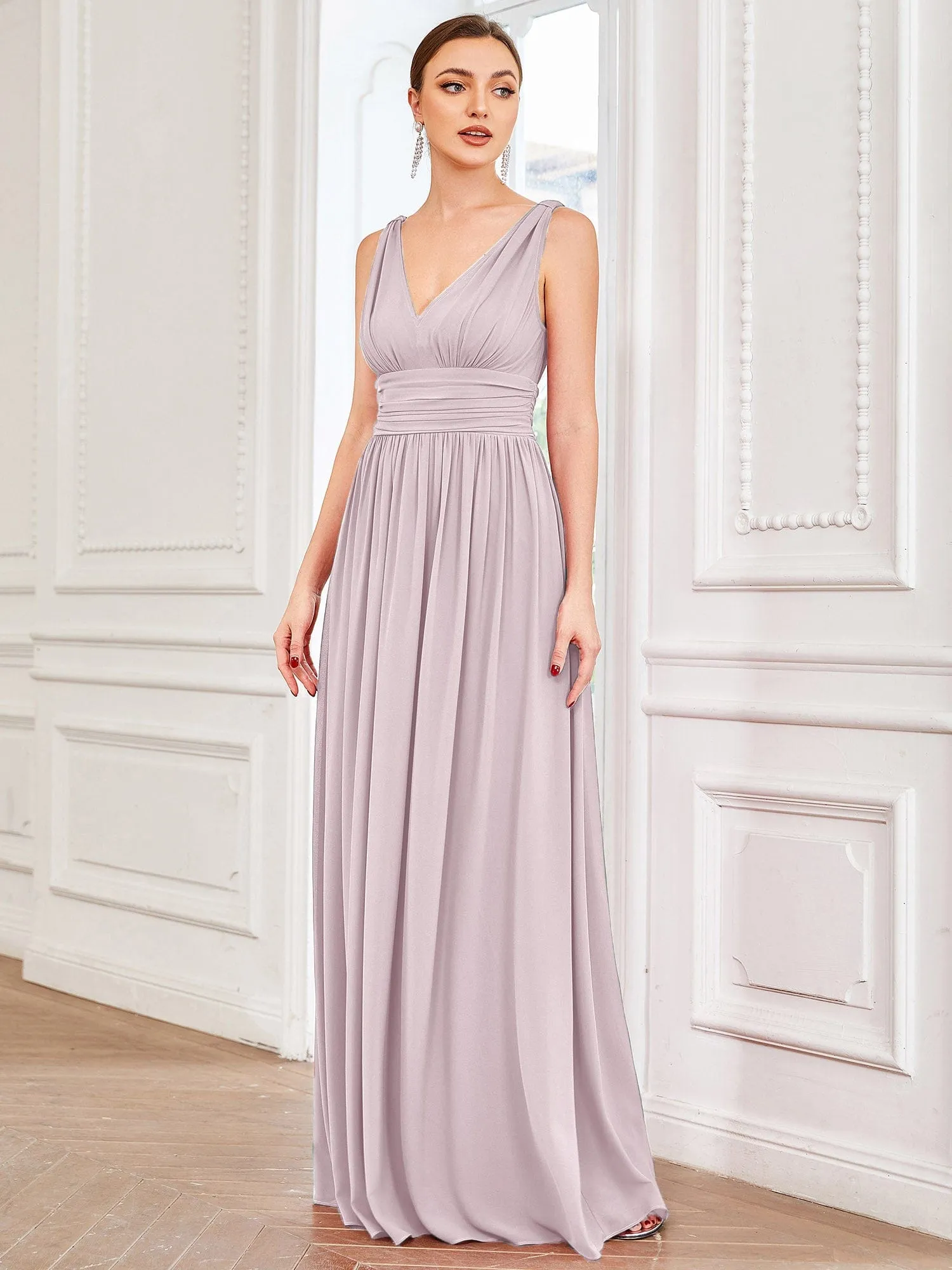 Custom Size Chiffon Sleeveless V-Neck Maxi Bridesmaid Dress