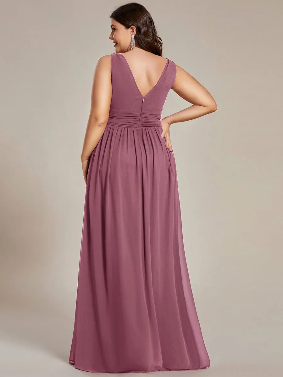 Custom Size Chiffon Sleeveless V-Neck Maxi Bridesmaid Dress