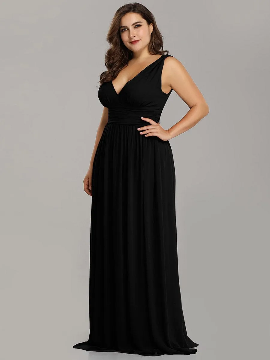 Custom Size Chiffon Sleeveless V-Neck Maxi Bridesmaid Dress