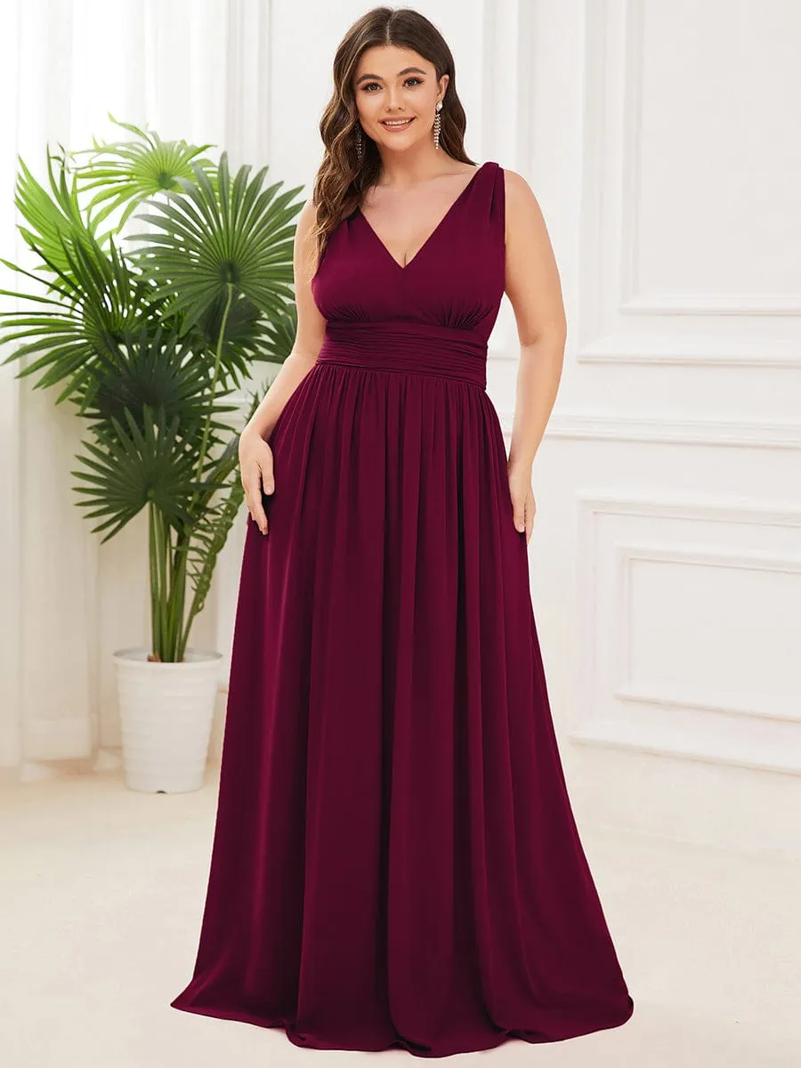 Custom Size Chiffon Sleeveless V-Neck Maxi Bridesmaid Dress