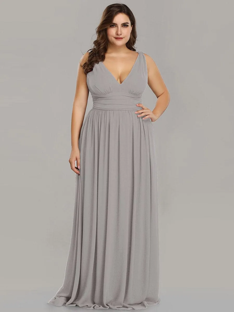 Custom Size Chiffon Sleeveless V-Neck Maxi Bridesmaid Dress