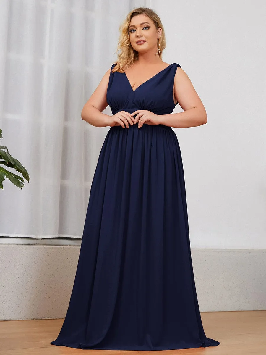 Custom Size Chiffon Sleeveless V-Neck Maxi Bridesmaid Dress