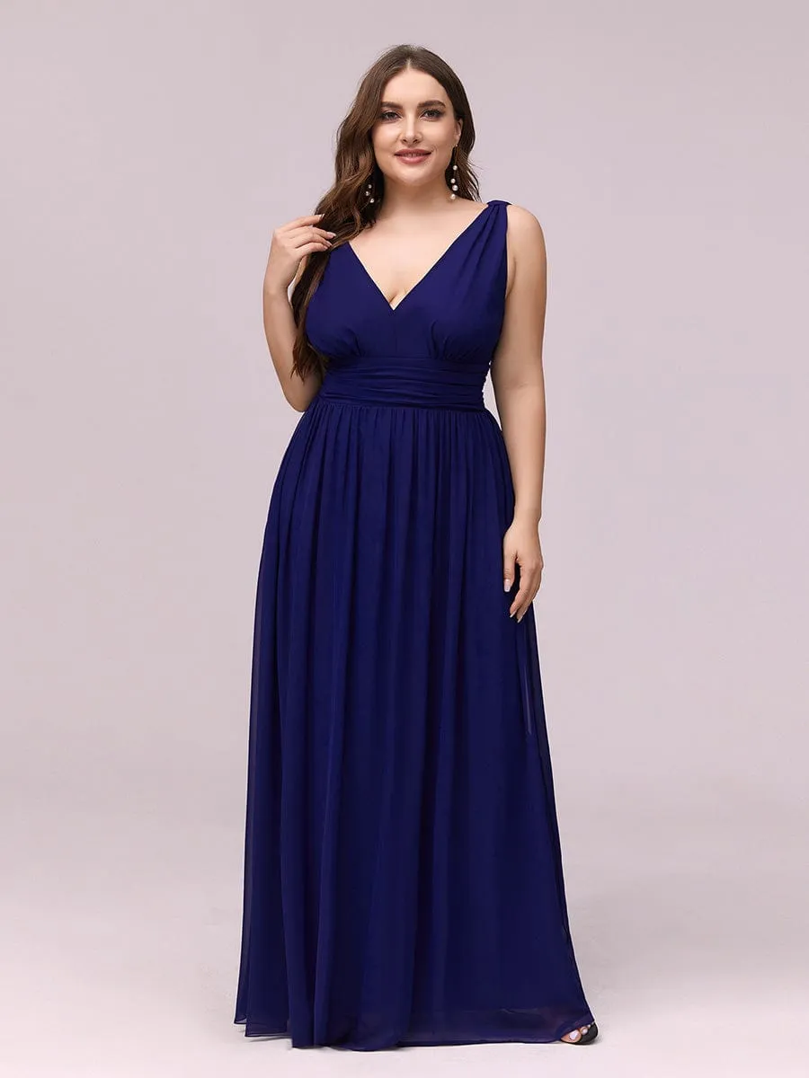 Custom Size Chiffon Sleeveless V-Neck Maxi Bridesmaid Dress