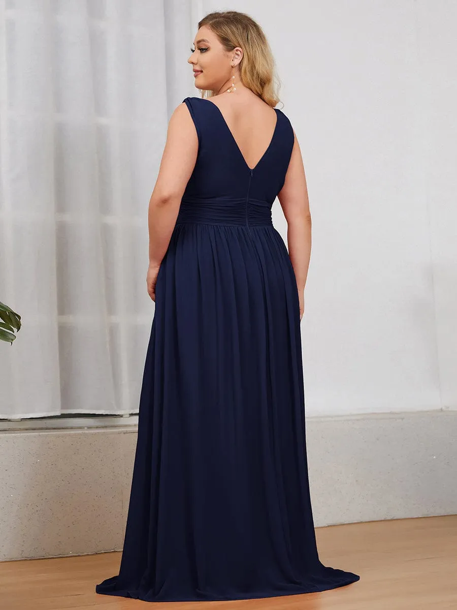 Custom Size Chiffon Sleeveless V-Neck Maxi Bridesmaid Dress