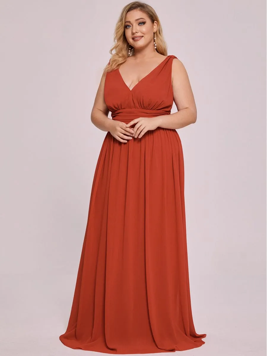 Custom Size Chiffon Sleeveless V-Neck Maxi Bridesmaid Dress