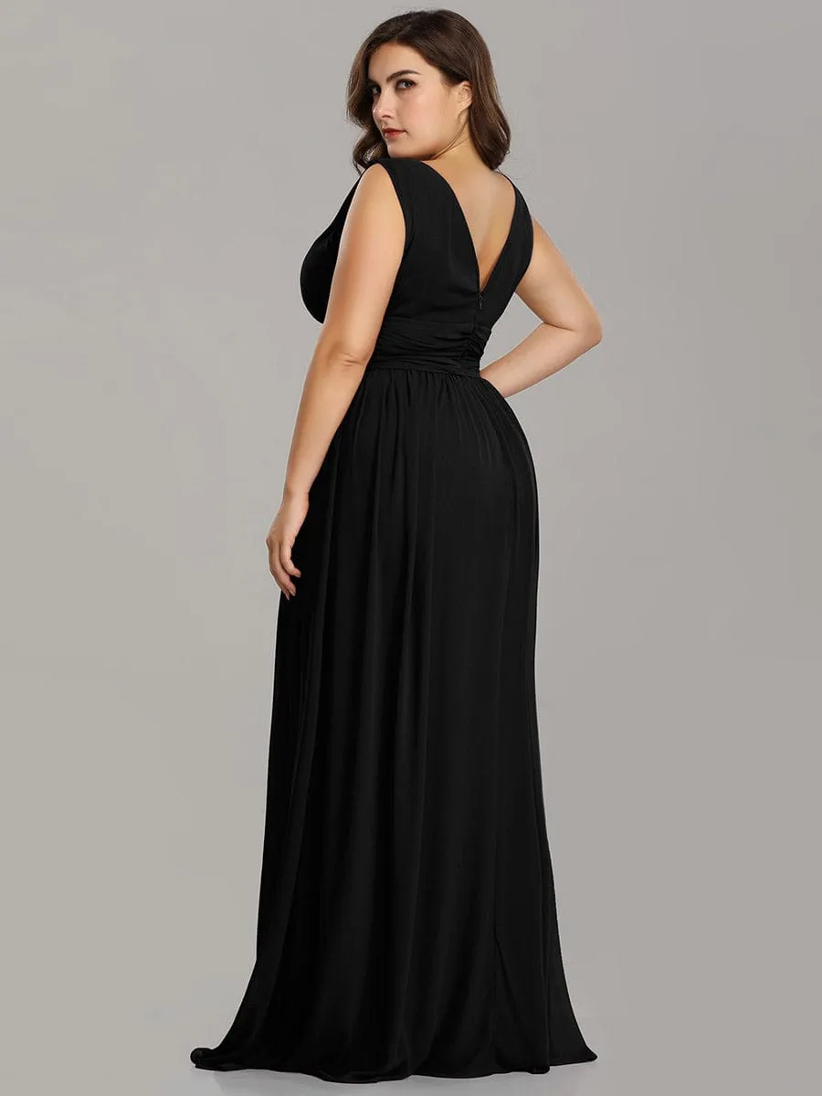 Custom Size Chiffon Sleeveless V-Neck Maxi Bridesmaid Dress