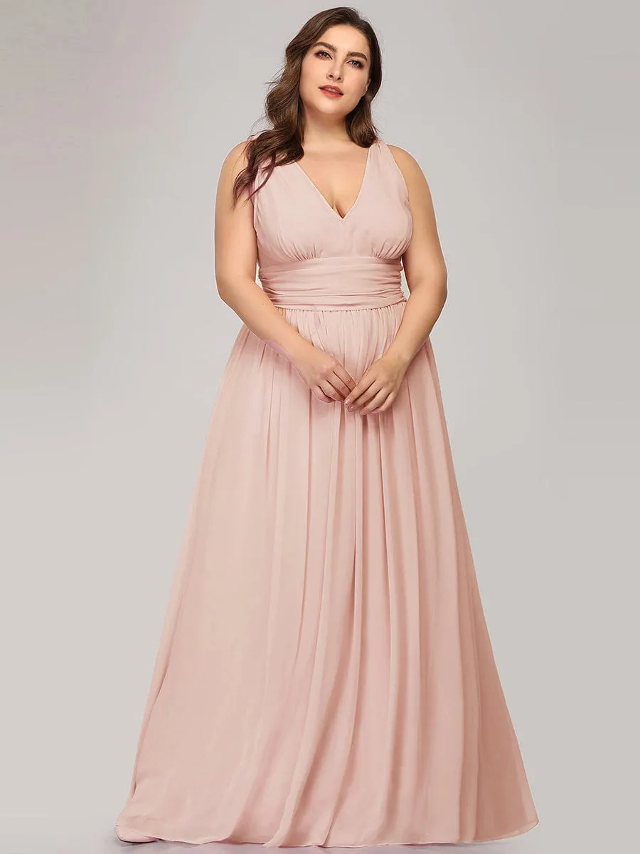 Custom Size Chiffon Sleeveless V-Neck Maxi Bridesmaid Dress