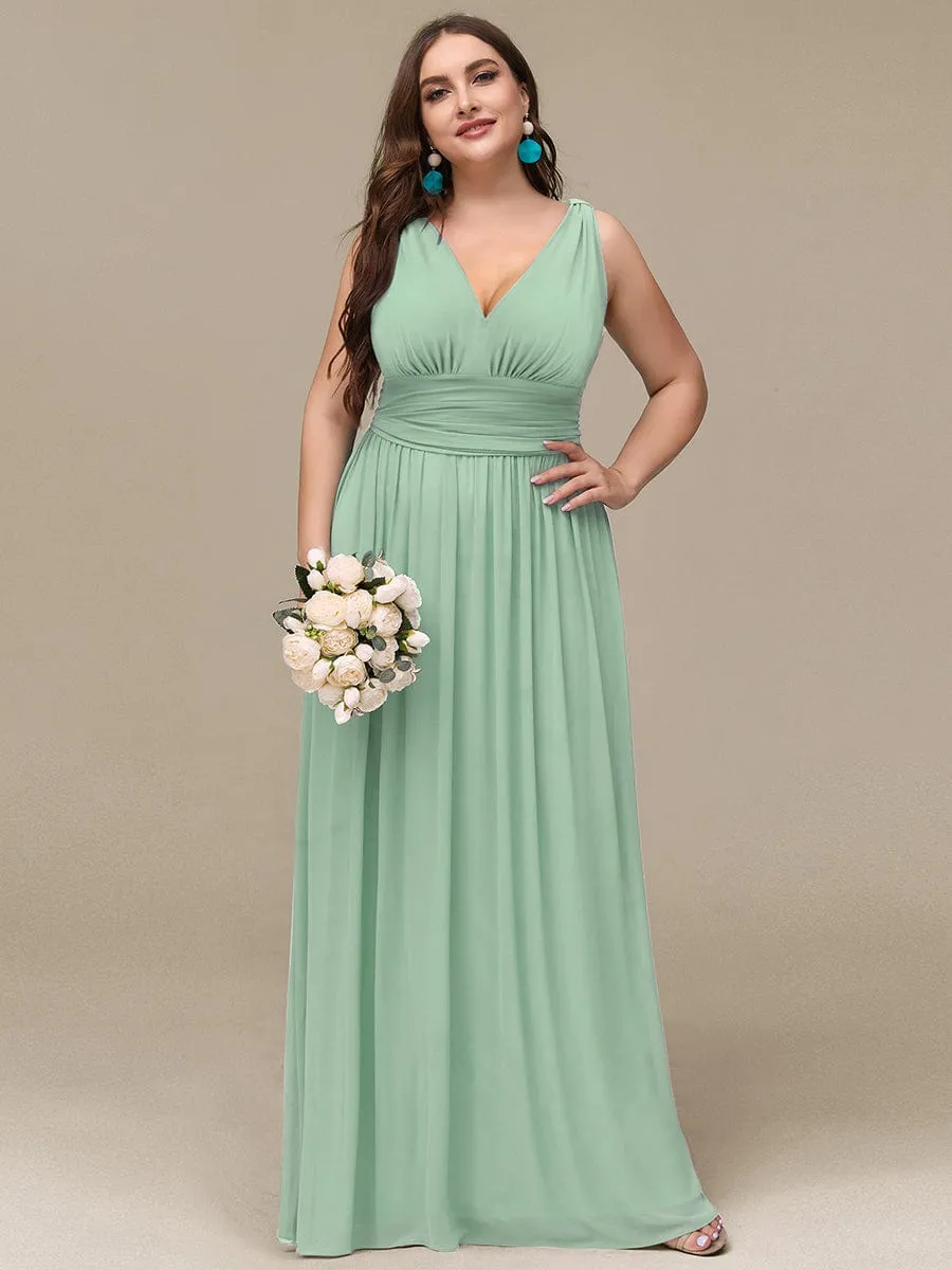 Custom Size Chiffon Sleeveless V-Neck Maxi Bridesmaid Dress