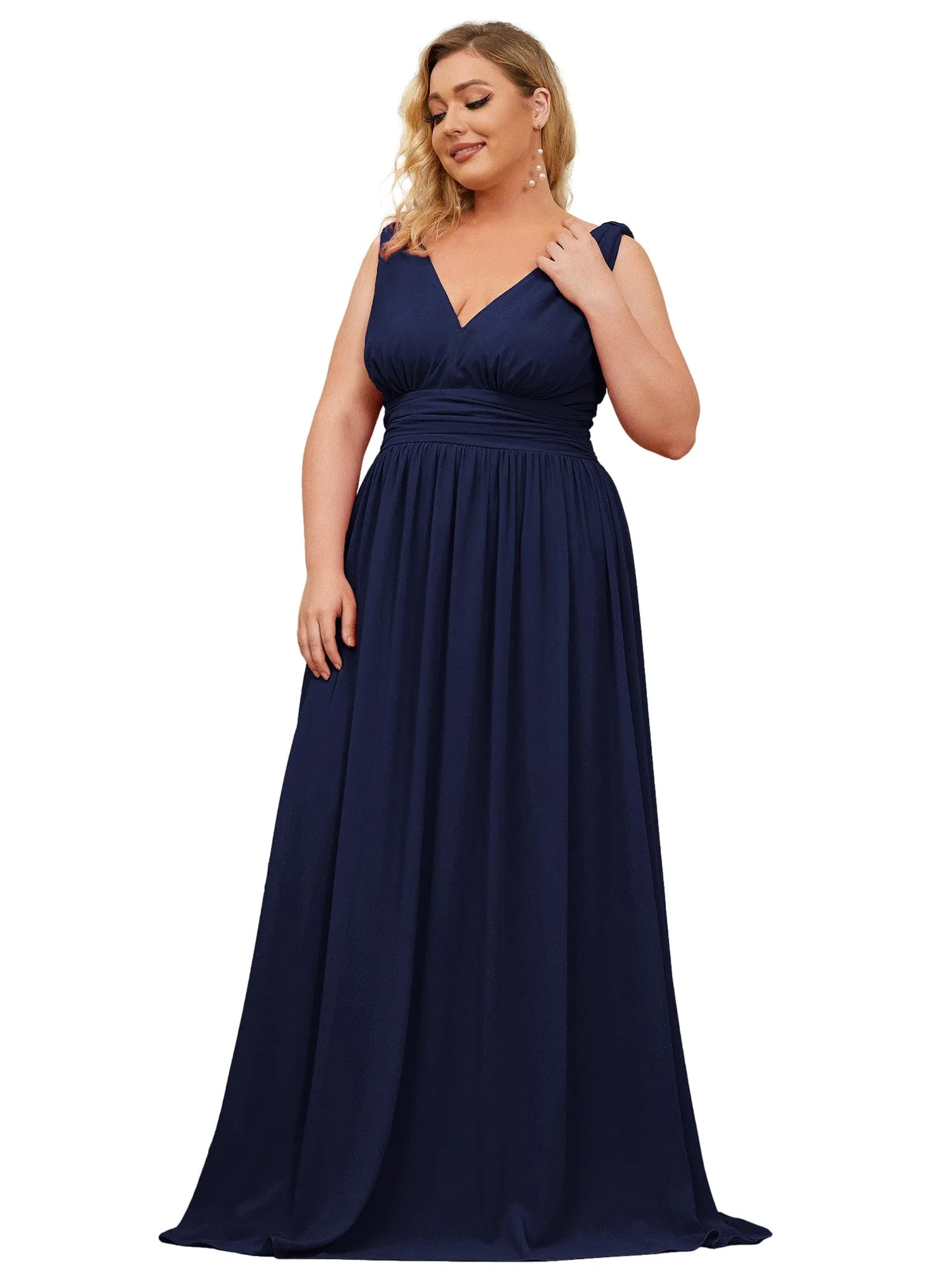 Custom Size Chiffon Sleeveless V-Neck Maxi Bridesmaid Dress