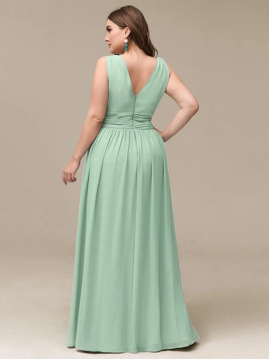 Custom Size Chiffon Sleeveless V-Neck Maxi Bridesmaid Dress