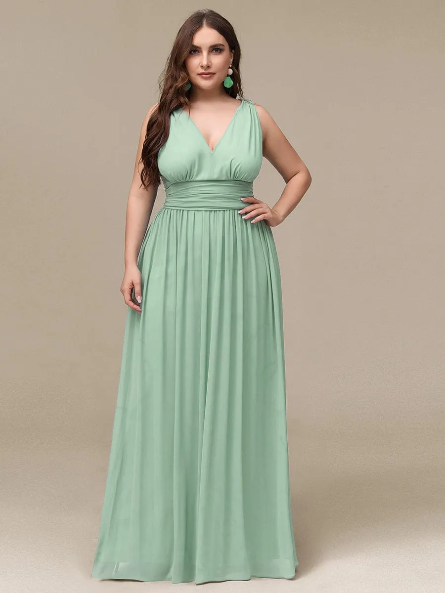 Custom Size Chiffon Sleeveless V-Neck Maxi Bridesmaid Dress