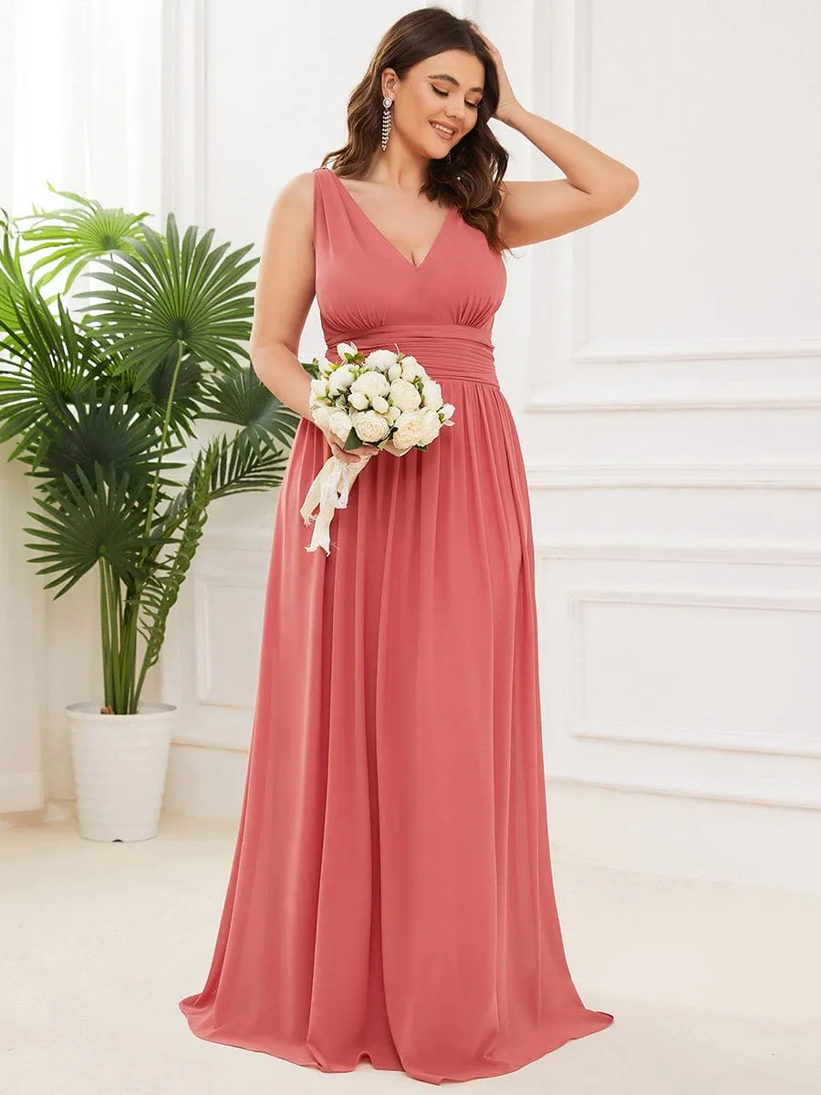 Custom Size Chiffon Sleeveless V-Neck Maxi Bridesmaid Dress