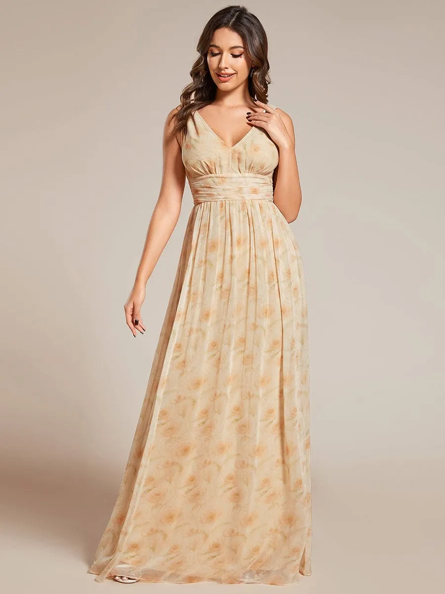 Custom Size Chiffon Sleeveless V-Neck Maxi Bridesmaid Dress