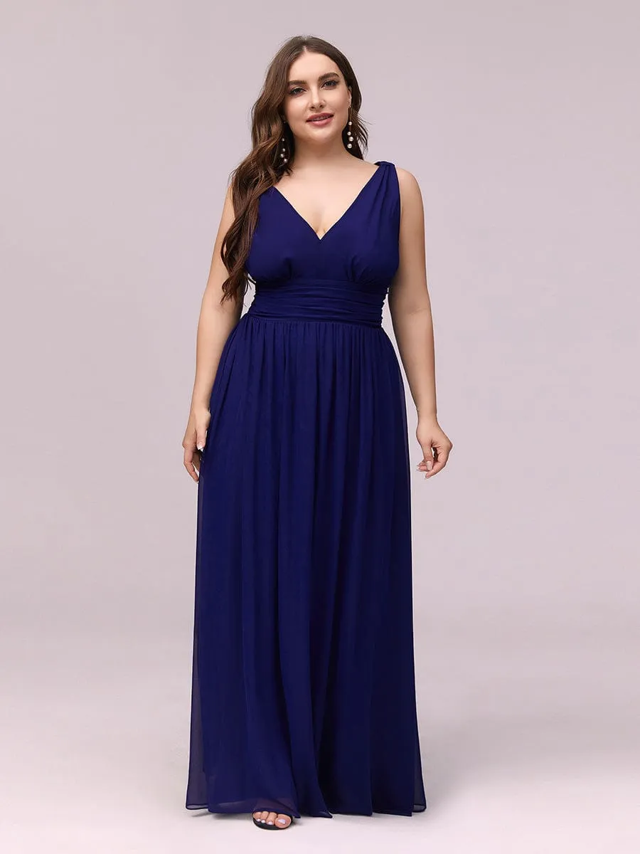 Custom Size Chiffon Sleeveless V-Neck Maxi Bridesmaid Dress