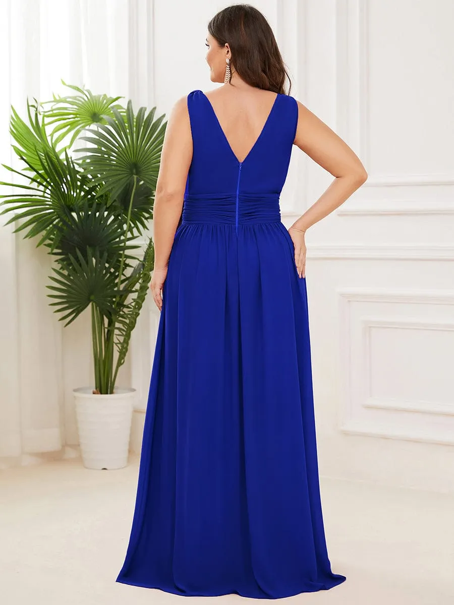 Custom Size Chiffon Sleeveless V-Neck Maxi Bridesmaid Dress