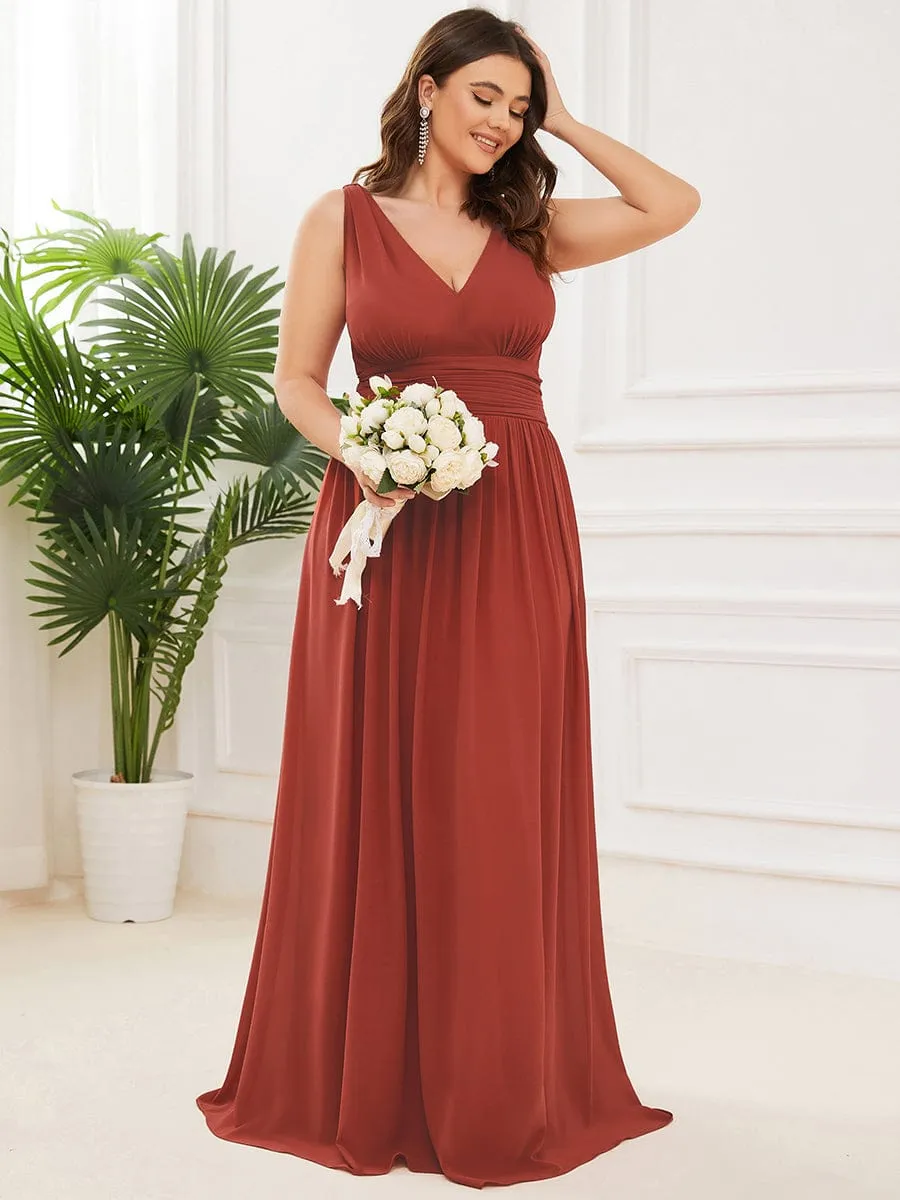 Custom Size Chiffon Sleeveless V-Neck Maxi Bridesmaid Dress