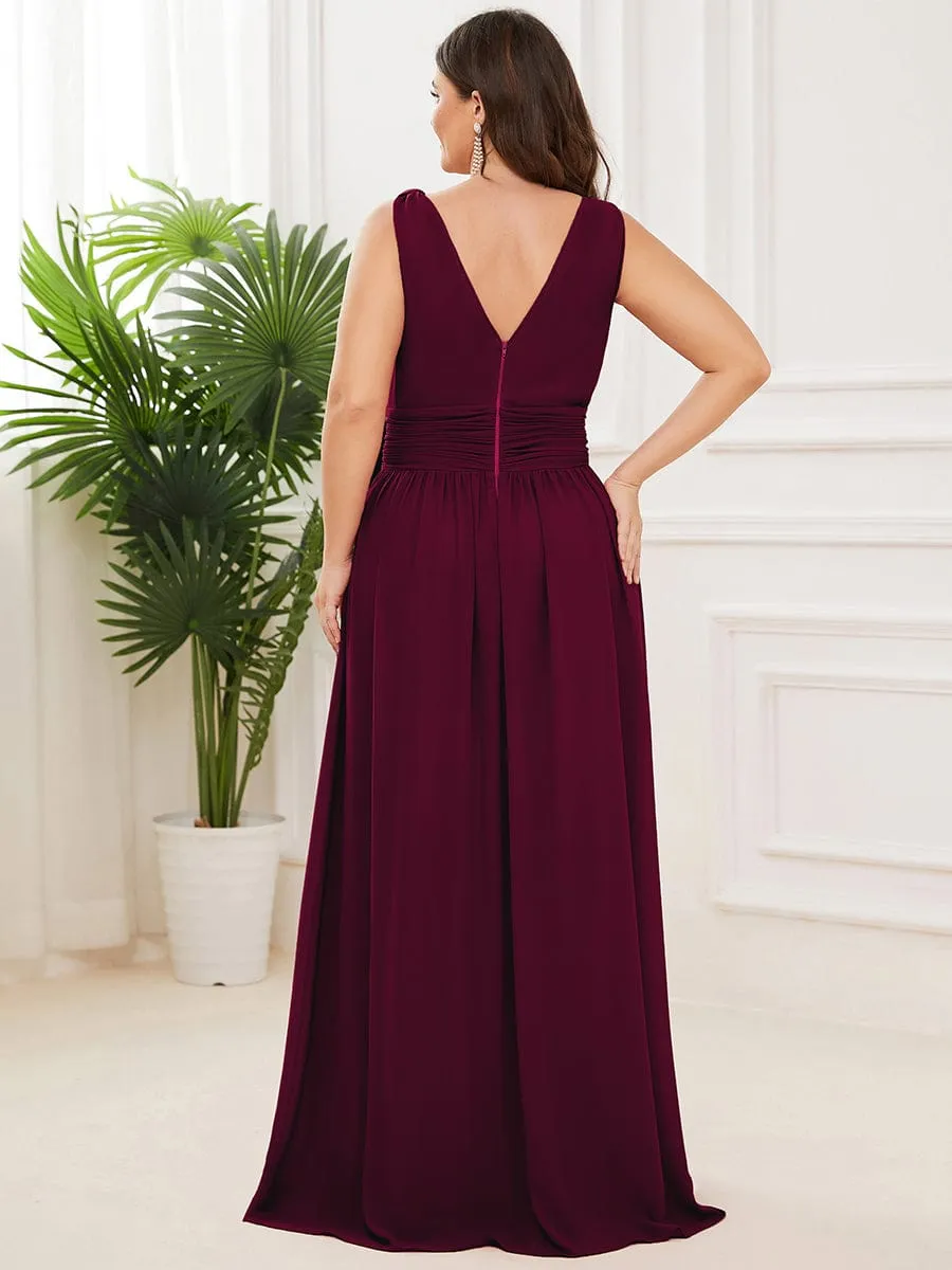 Custom Size Chiffon Sleeveless V-Neck Maxi Bridesmaid Dress