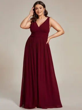 Custom Size Chiffon Sleeveless V-Neck Maxi Bridesmaid Dress