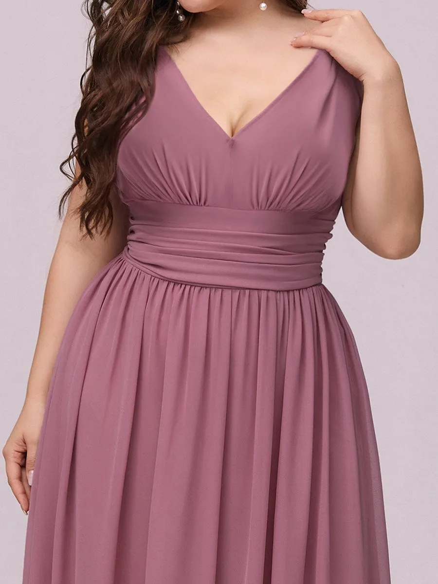 Custom Size Chiffon Sleeveless V-Neck Maxi Bridesmaid Dress