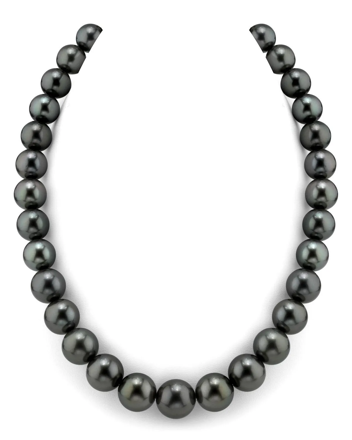 Dark Tahitian True Round Pearl Necklace, 12.0-14.0mm - AAAA Quality