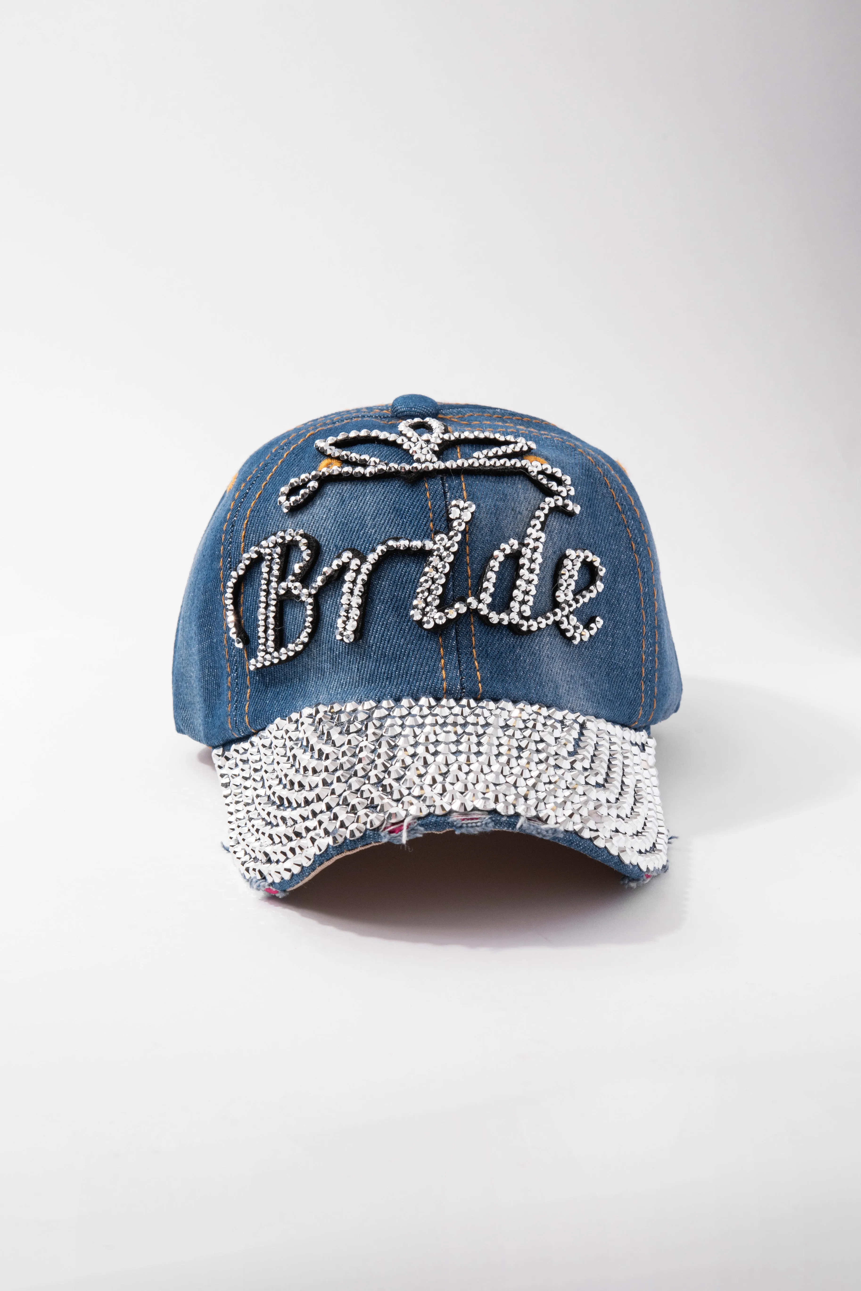 Distressed BRIDE Rhinestone Denim Cap