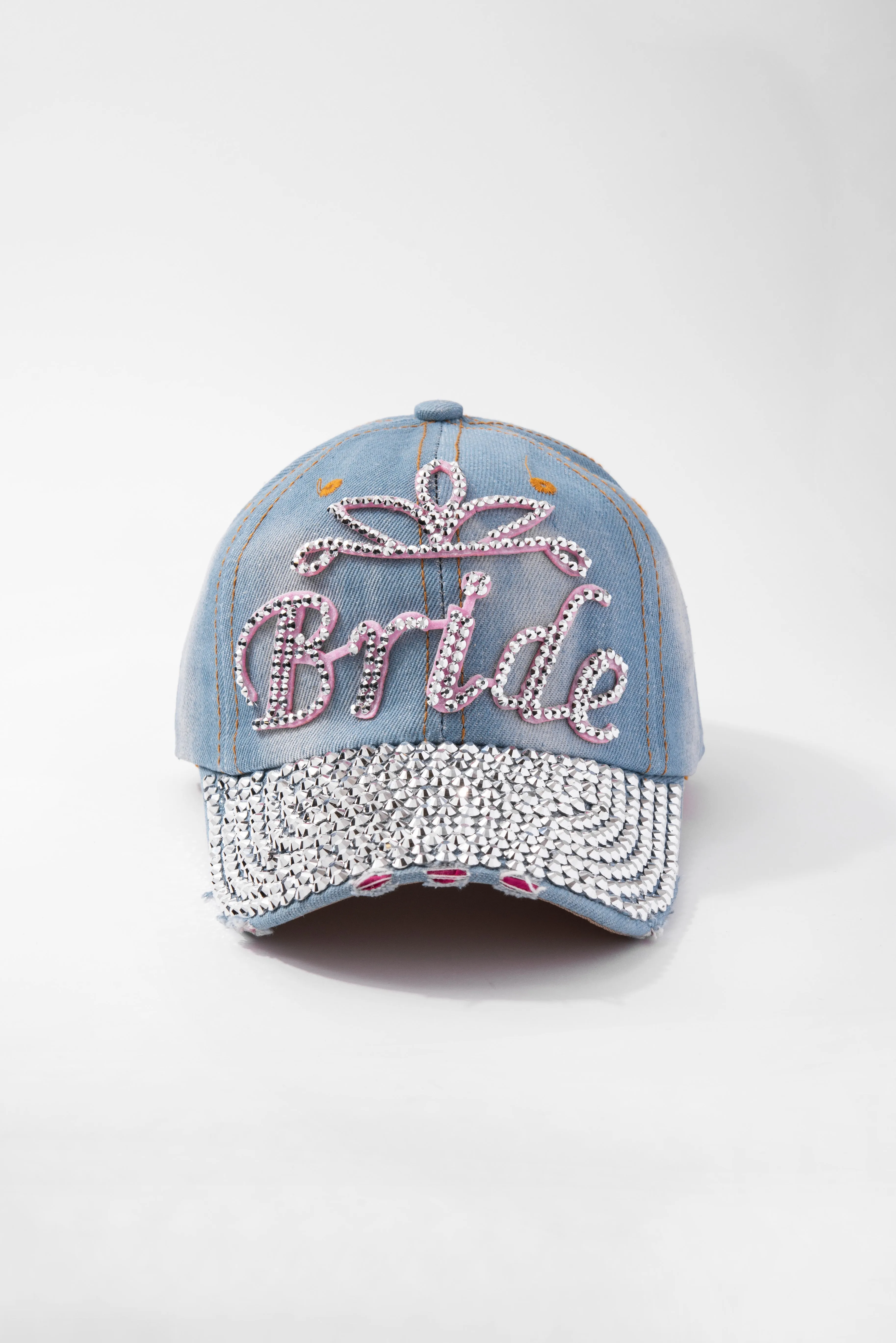 Distressed BRIDE Rhinestone Denim Cap