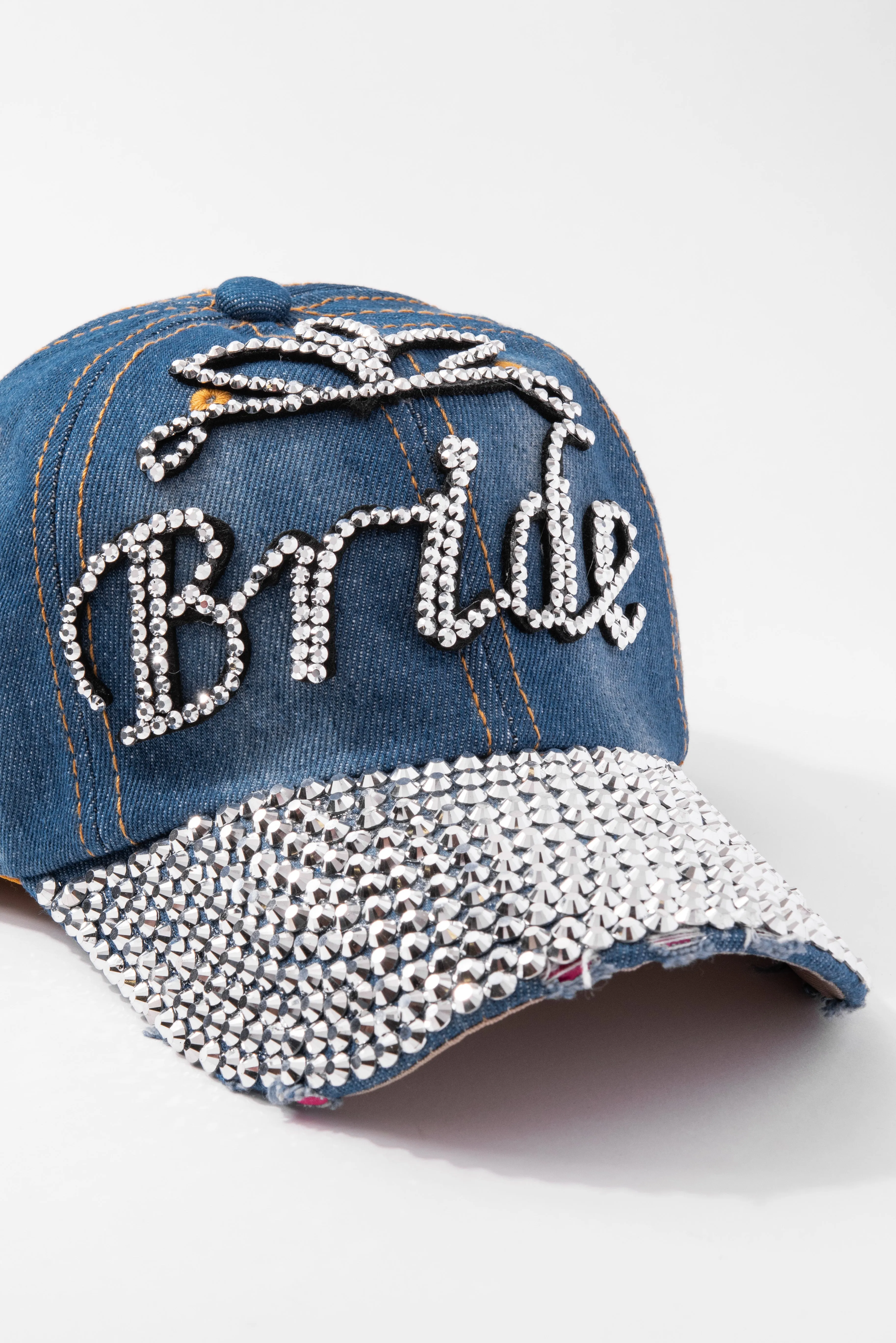 Distressed BRIDE Rhinestone Denim Cap