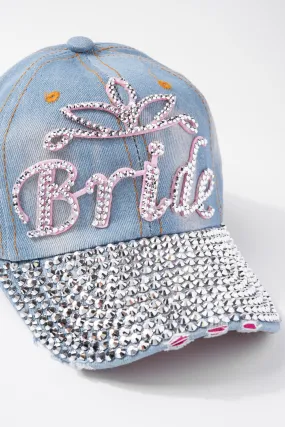 Distressed BRIDE Rhinestone Denim Cap