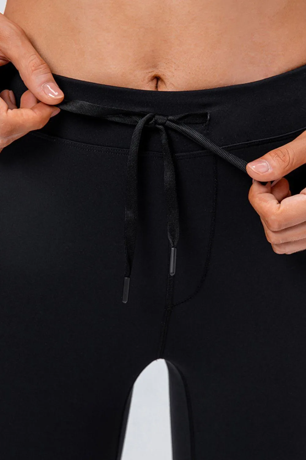 Drawstring Sports Leggings with Side Pockets