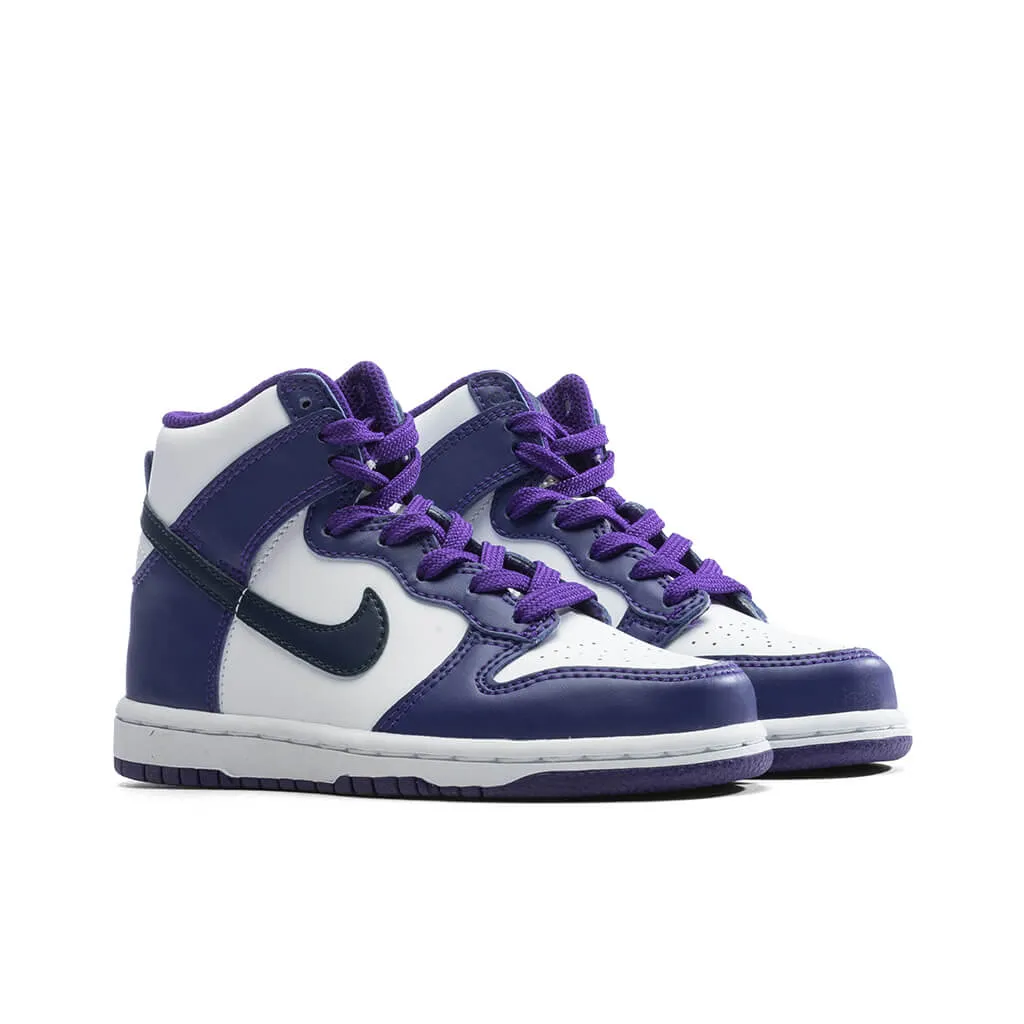 Dunk High (PS) - White/Midnight Navy/Electro Purple