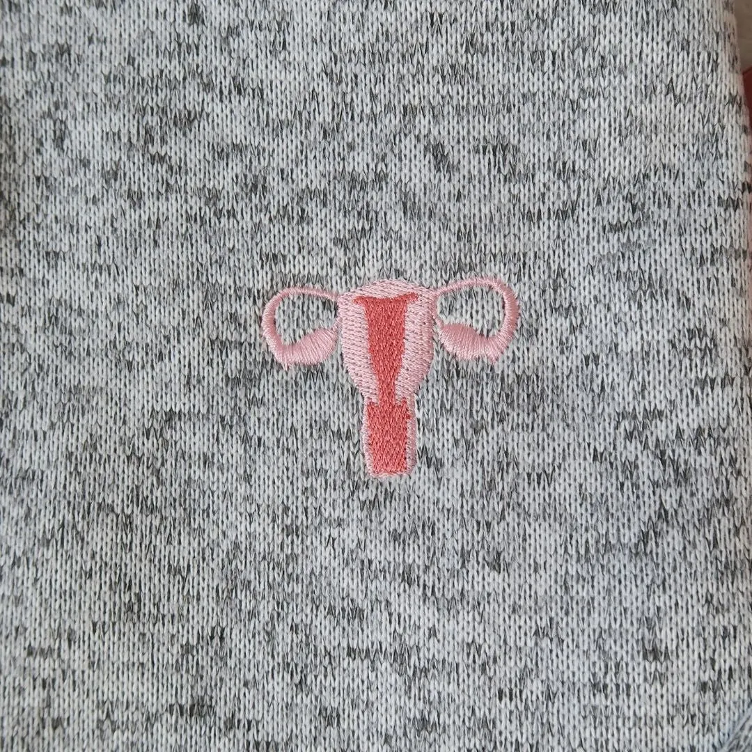 Embroidered Uterus Quarter-Zip Pullover