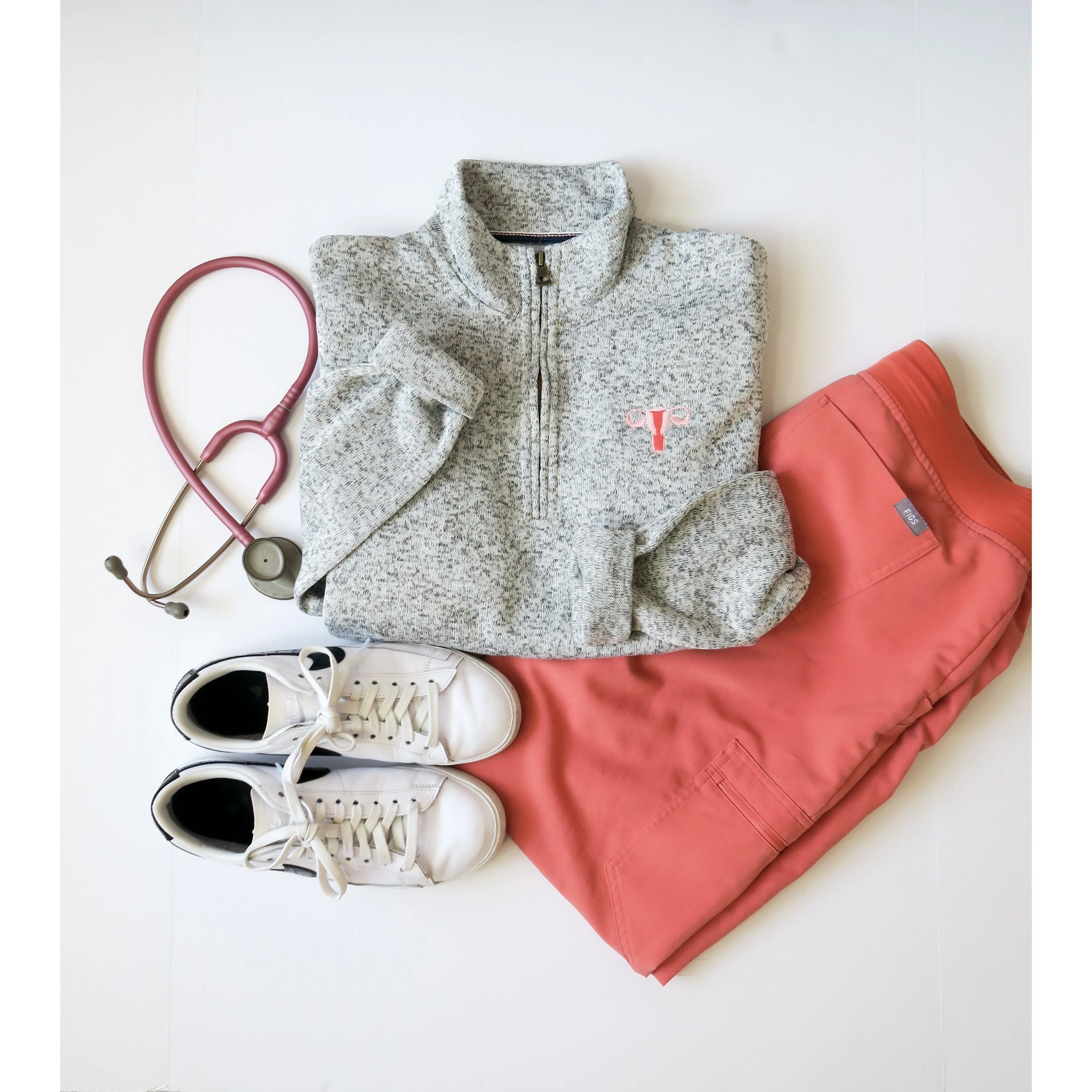 Embroidered Uterus Quarter-Zip Pullover