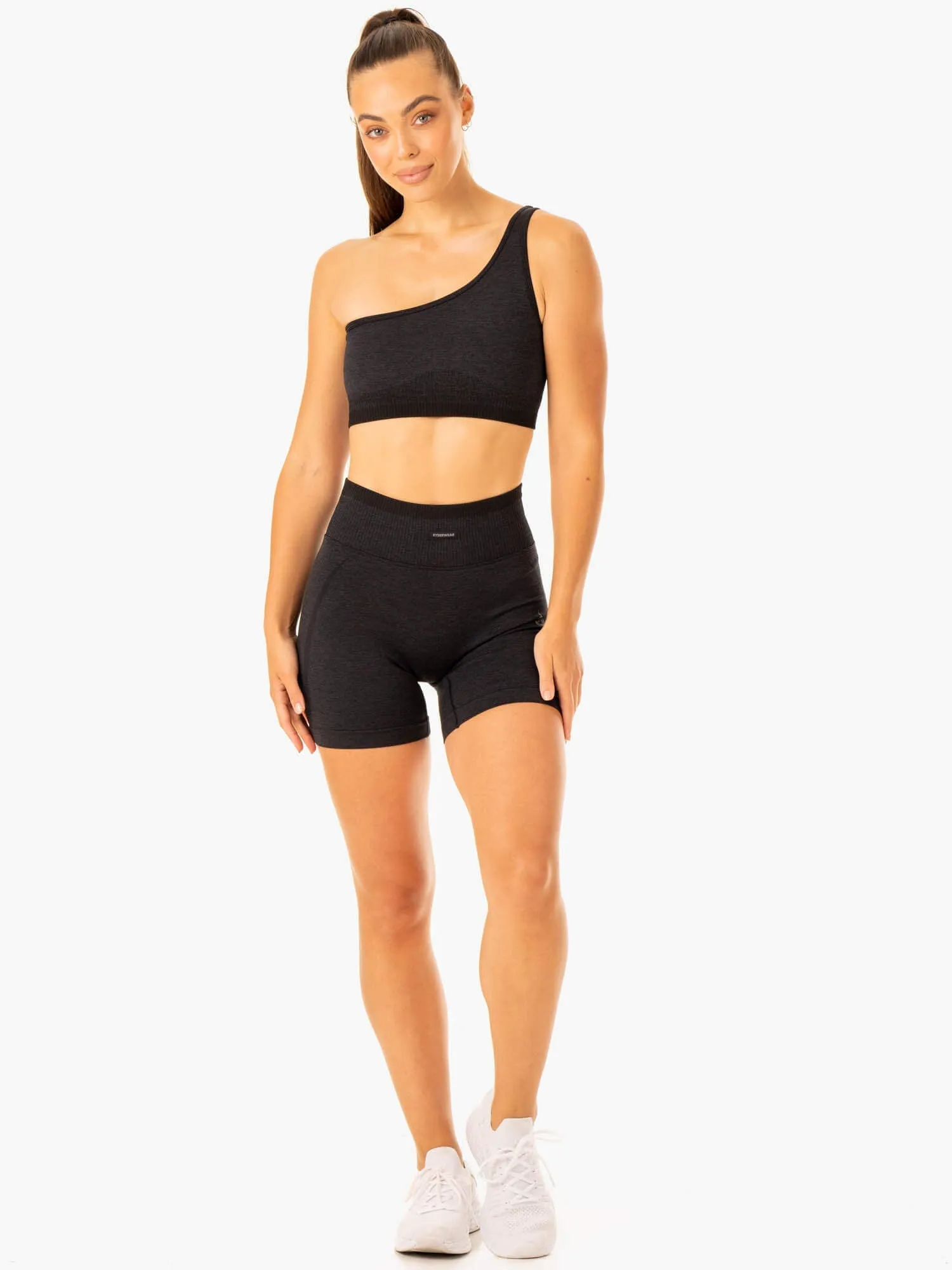 Excel Seamless One Shoulder Sports Bra - Black Marl