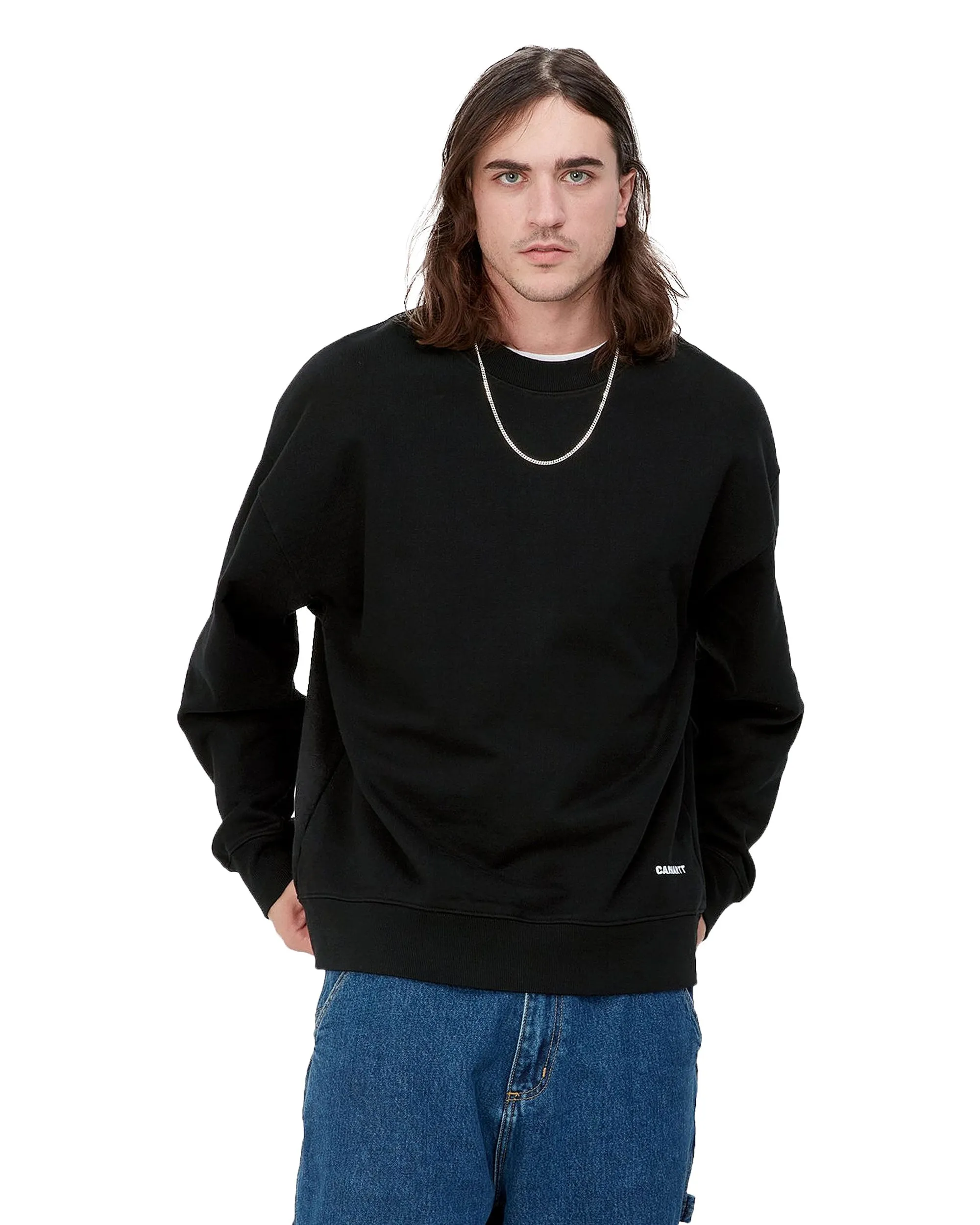 Felpa Uomo Carhartt Wip Link Script Sweat Black