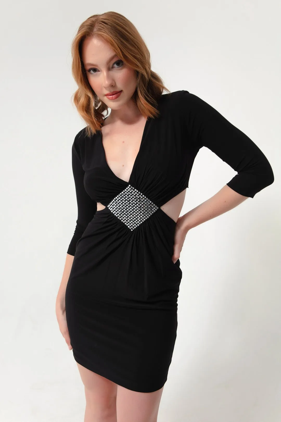 Female Lumbar Digested Stone Mini Evening Dress