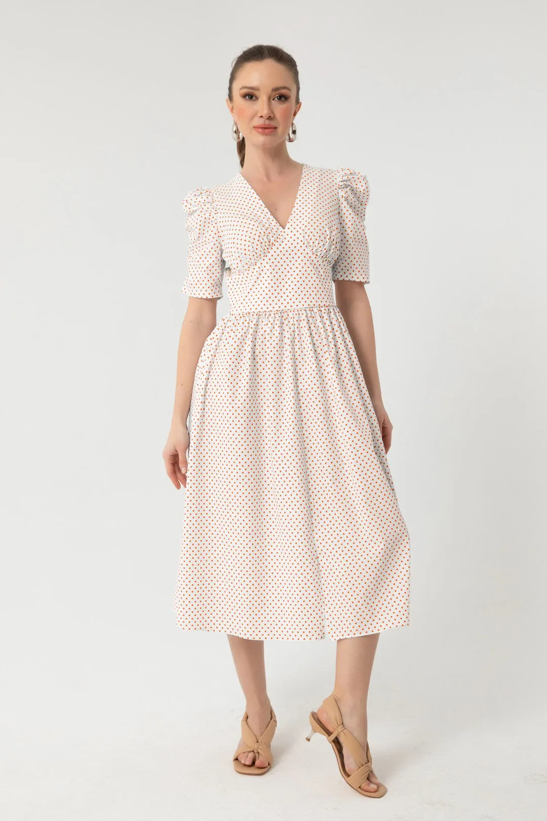 Female Polka Dot Patterned Midi Dress