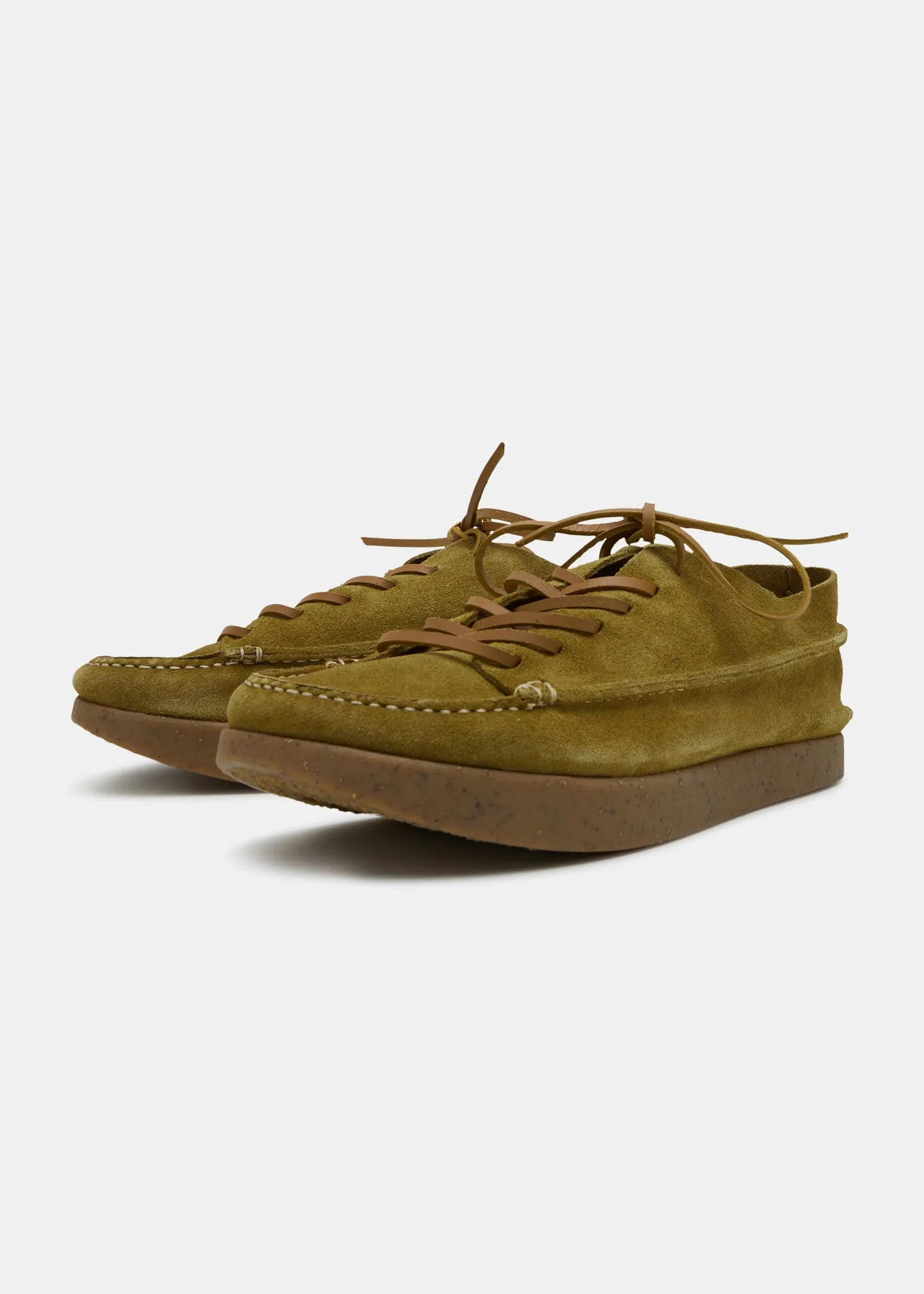 Finn Suede Lace Up Shoe On Negative Heel - Moss