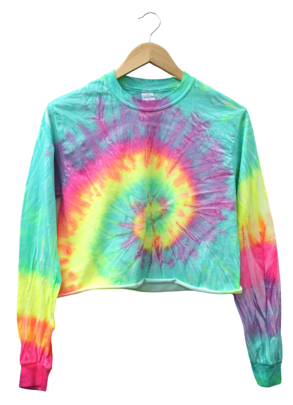 Fluorescent Tie-Dye Long Sleeve Unisex Cropped Tee