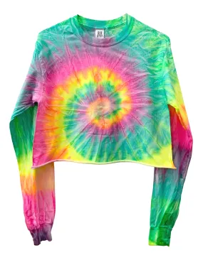 Fluorescent Tie-Dye Long Sleeve Unisex Cropped Tee