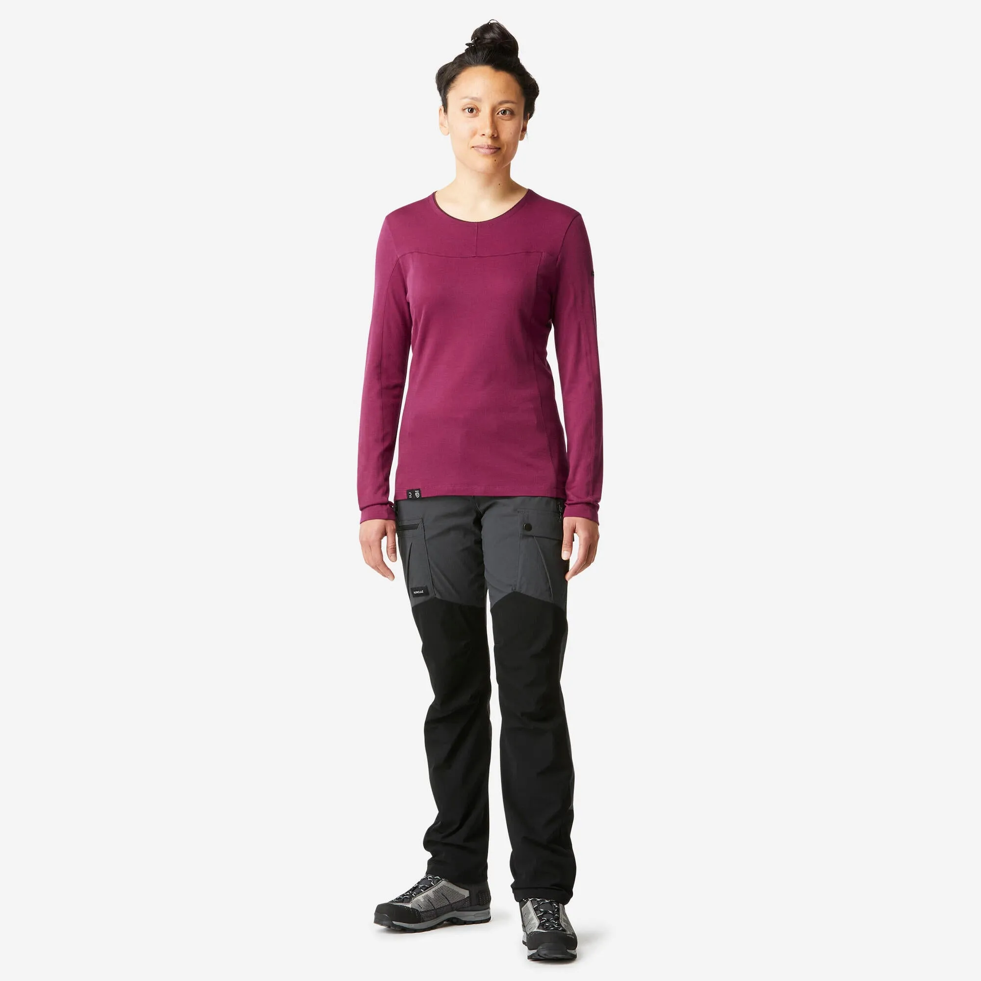 Forclaz Women's MT500 long sleeve merino wool t-shirt - BURGUNDY