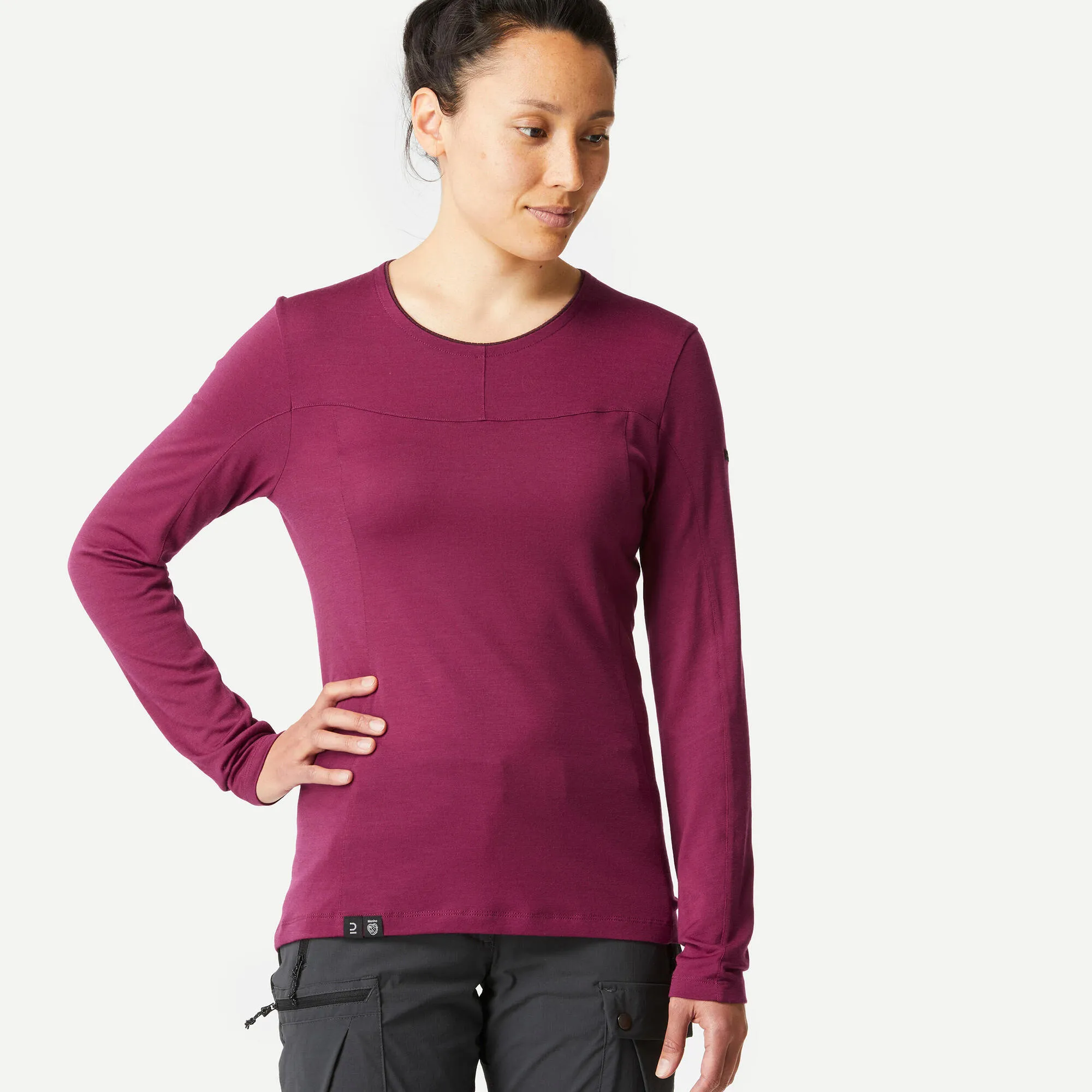 Forclaz Women's MT500 long sleeve merino wool t-shirt - BURGUNDY