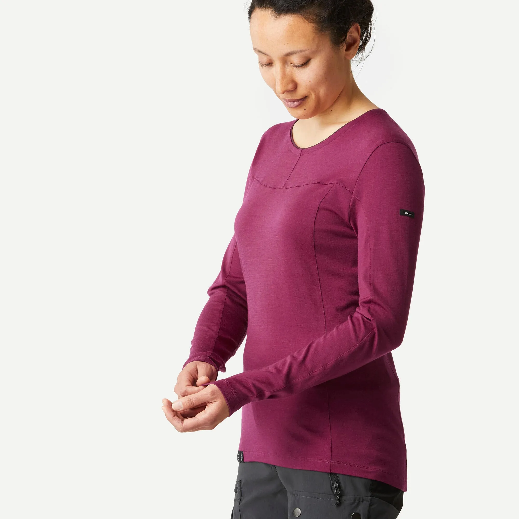 Forclaz Women's MT500 long sleeve merino wool t-shirt - BURGUNDY