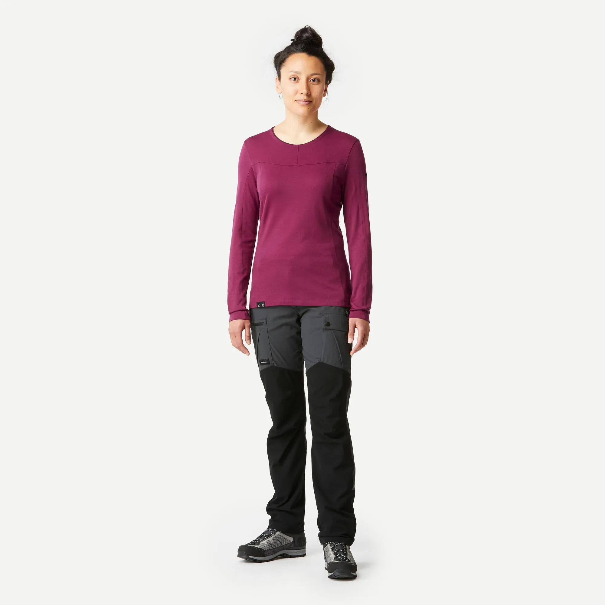 Forclaz Women's MT500 long sleeve merino wool t-shirt - BURGUNDY