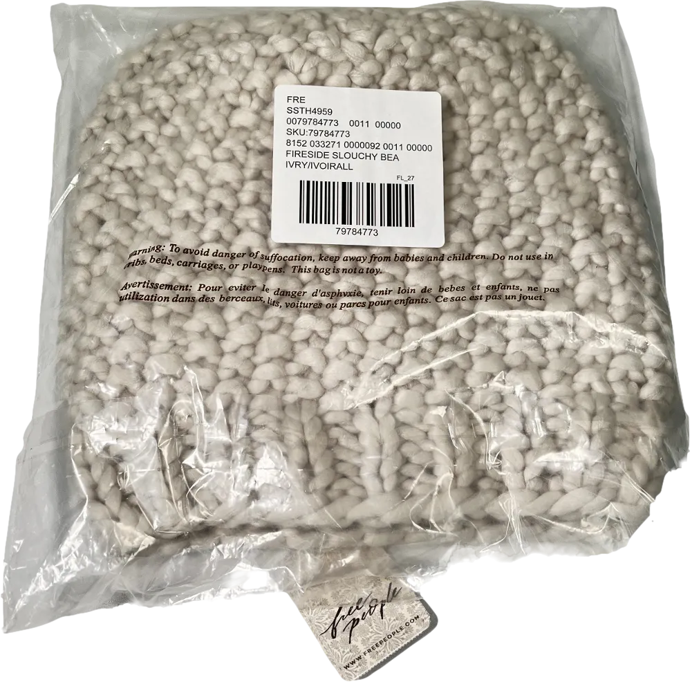 Free People Cream Ivory Boucle Knit Slouchy Fireside Beanie One Size