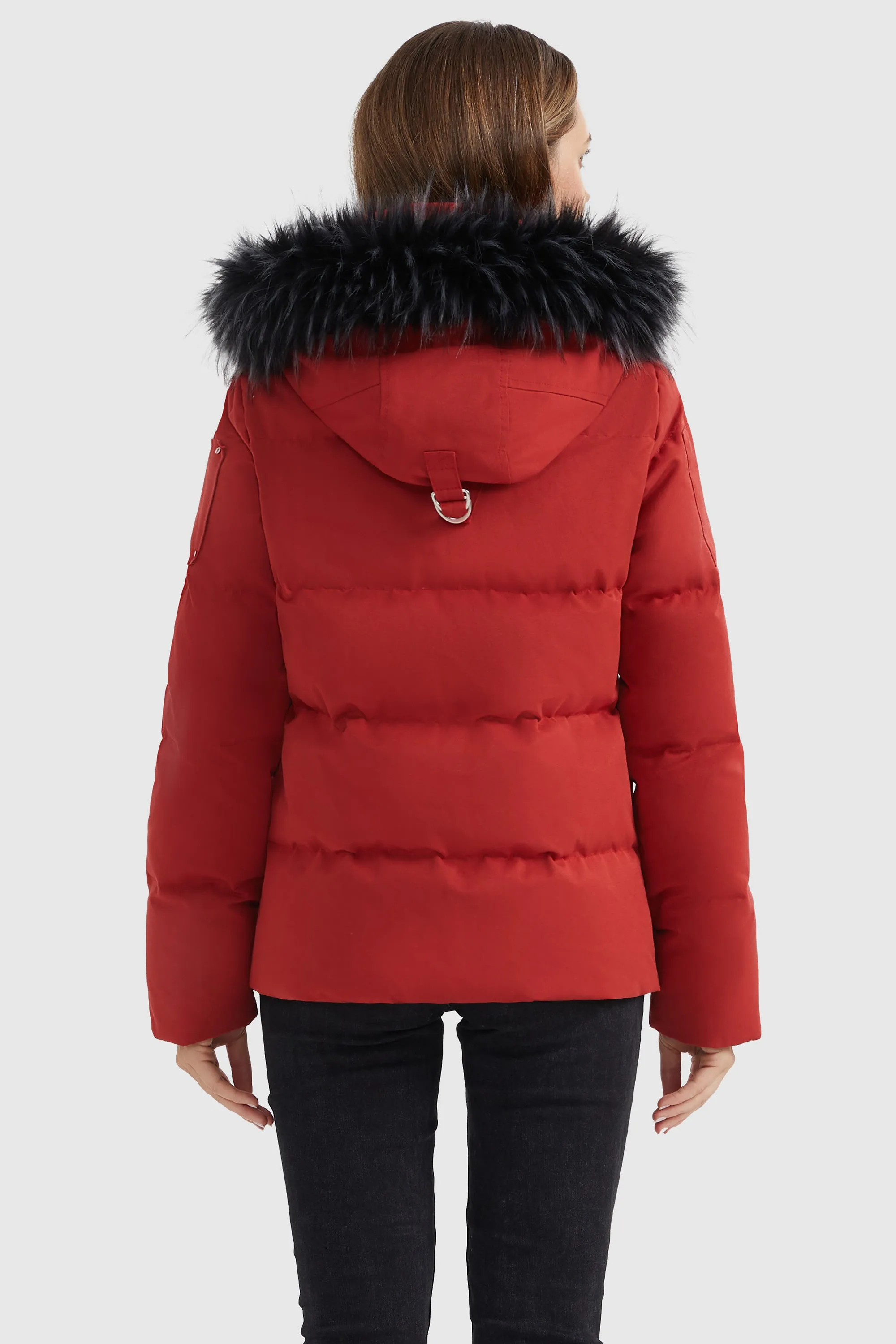 Fur Trim Hood Windproof Down Parka with Stand Collar