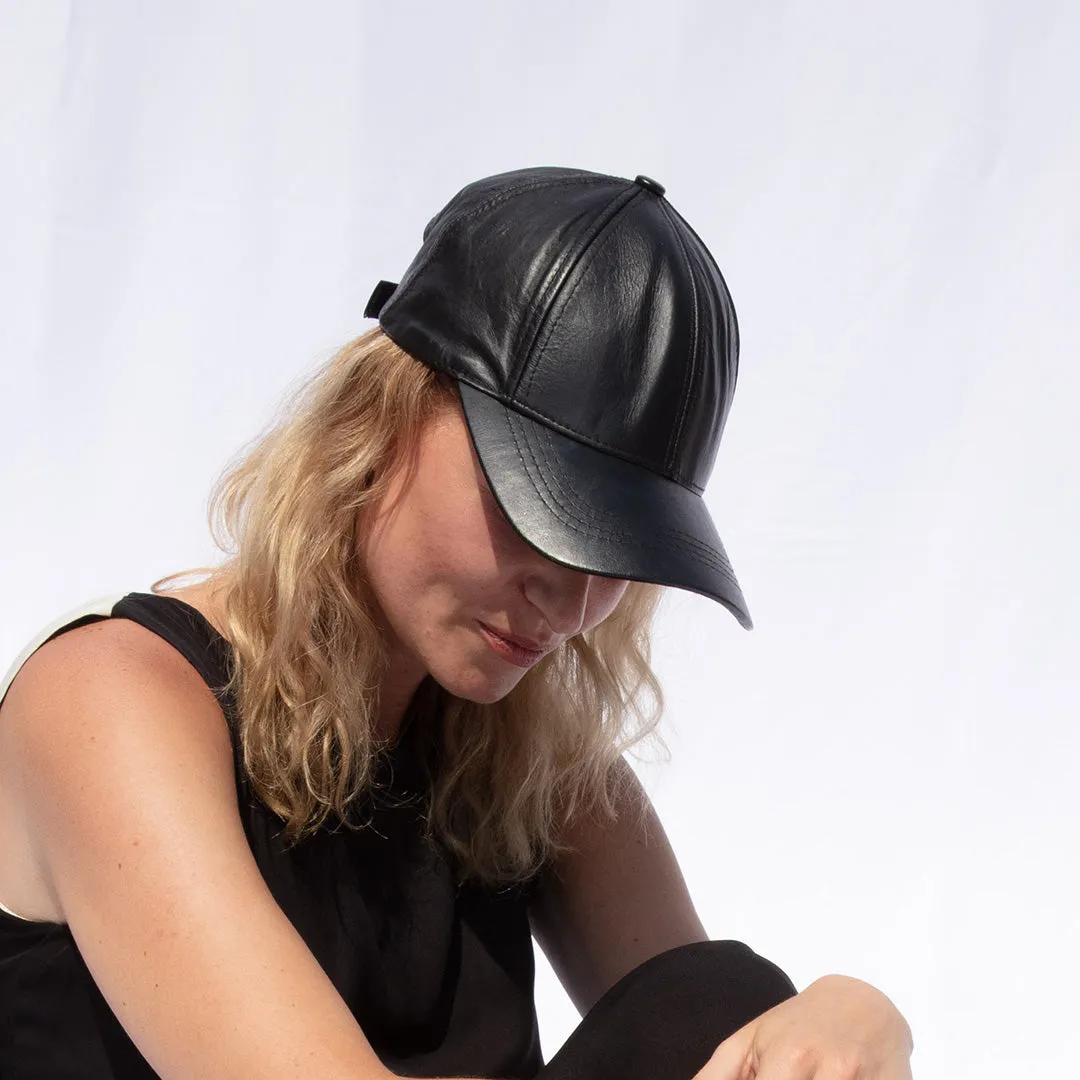 Genuine Leather Baseball Cap-Black